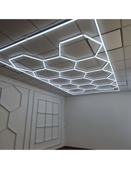 Modułowe oświetlenie sufitowe LED HEXAGON warsztatowe garażowe biurowe NAC-A0007H14R z ramą 2410×4800 mm, 6000 K  4