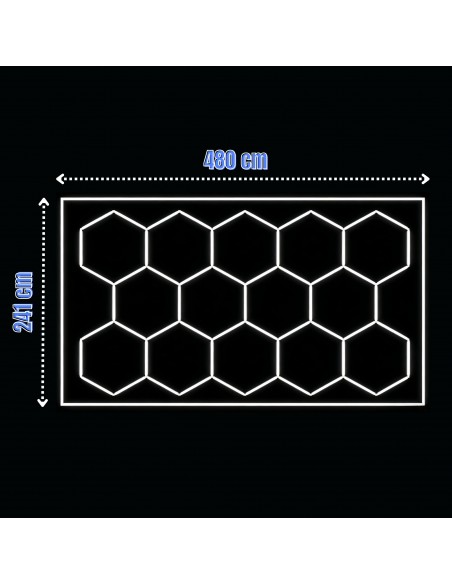 Modułowe oświetlenie sufitowe LED HEXAGON warsztatowe garażowe biurowe NAC-A0007H14R z ramą 2410×4800 mm, 6000 K  9
