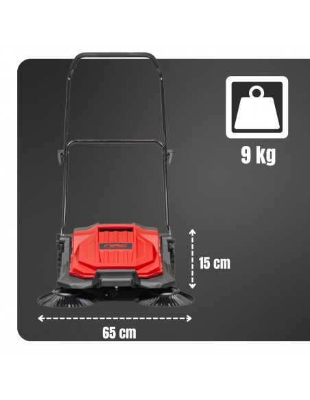 Lekka zamiatarka manualna ręczna do kostki chodnika podjazdu tarasu NAC ZM-HS-S13 65cm 3 szczotki kosz 20l  7